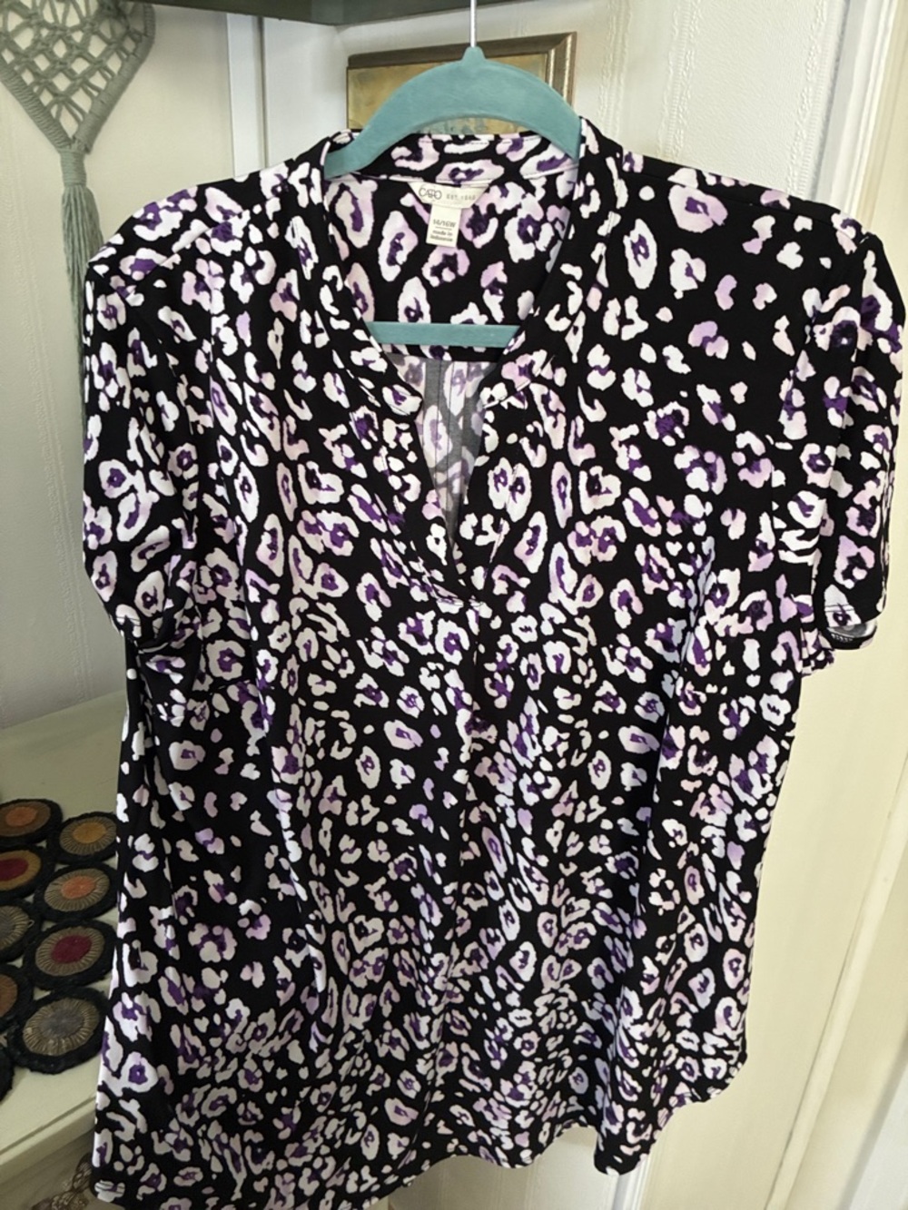 Cato Black & Lavender Abstract Animal Print Blouse